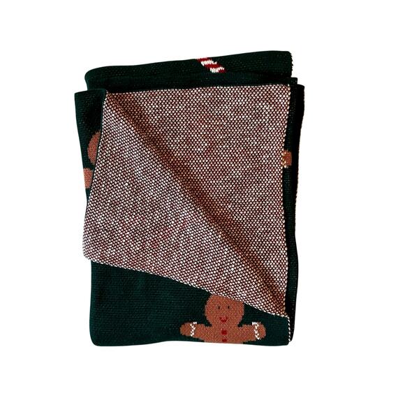 Oversized Gingerbread Candy Cane Cotton Throw Blanket 50x70 Christmas Green New - Picture 3 of 15